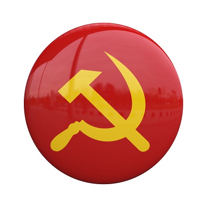 Communism badge, sickle and hammer pin 3d rendering