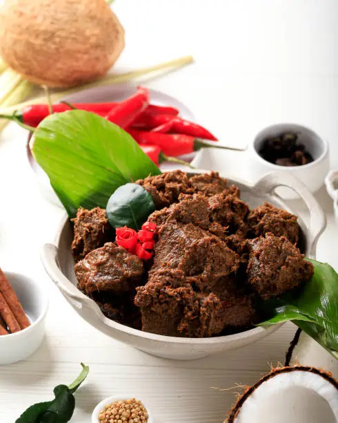 Photo of Rendang Padang. Spicy beef stew from Padang, Indonesia. The popular Indonesian traditional food
