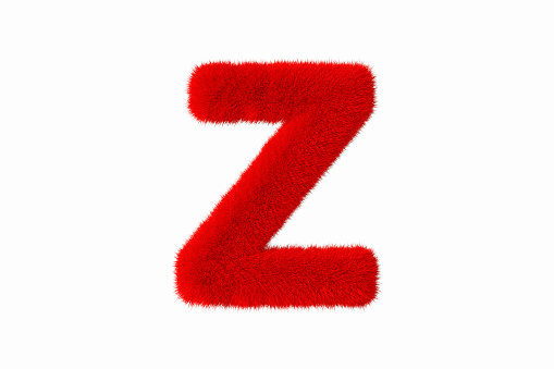 3d rendering of letter Z with red fluffy hairy fur uppercase alphabet white background
