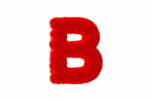 3d rendering of letter B with red fluffy hairy fur uppercase alphabet white background