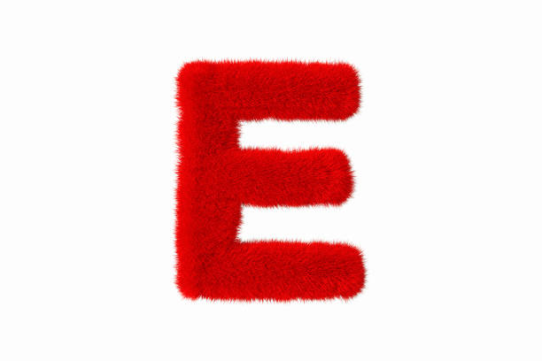 Letter E with red fluffy hairy fur uppercase white background 3d rendering of letter E with red fluffy hairy fur uppercase alphabet white background 3d red letter e stock pictures, royalty-free photos & images