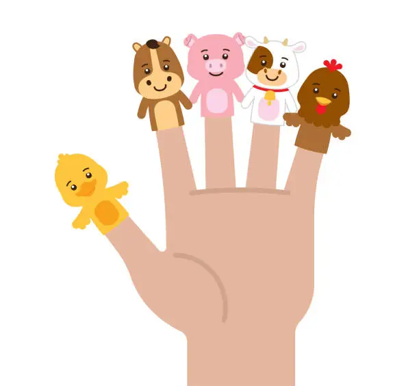 Vector illustration of Farm Animals Finger Puppets Hand Kids Kawaii Characters