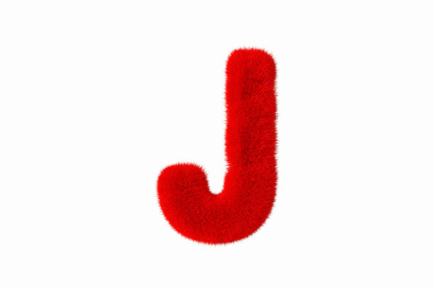 3d rendering of letter J with red fluffy hairy fur uppercase alphabet white background