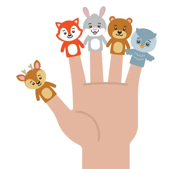 Vector illustration of Forest Wild Animals Finger Puppets Hand Kids Kawaii Characters
