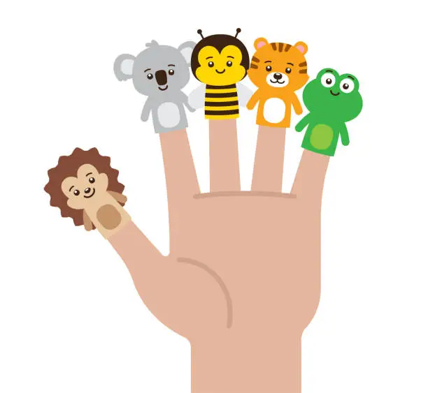 Vector illustration of Animals Finger Puppets Hand Kids Kawaii Characters