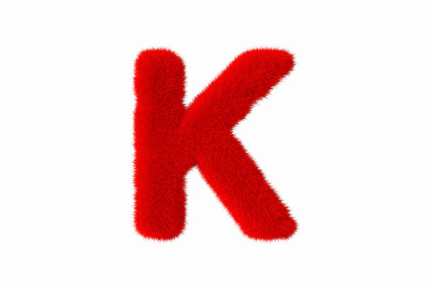 3d rendering of letter K with red fluffy hairy fur uppercase alphabet white background