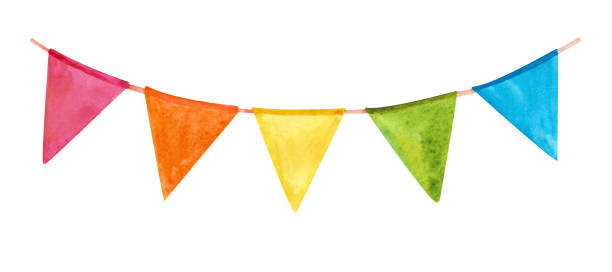 istock Watercolor garland of flags. Hand made illustration isolated on white background 1376386737