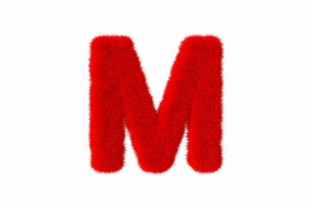 3d rendering of letter M with red fluffy hairy fur uppercase alphabet white background
