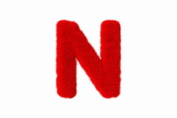 3d rendering of letter N with red fluffy hairy fur uppercase alphabet white background