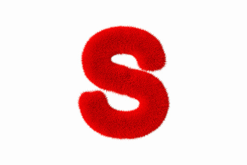 Letter S with red fluffy hairy fur uppercase white background