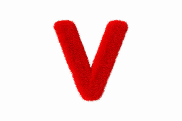 3d rendering of letter V with red fluffy hairy fur uppercase alphabet white background