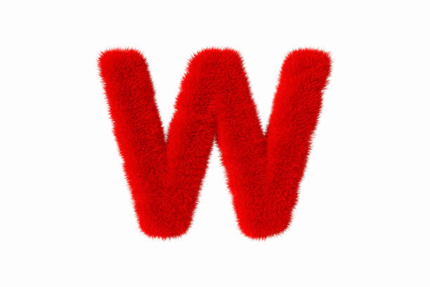 3d rendering of letter W with red fluffy hairy fur uppercase alphabet white background