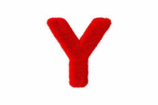 3d rendering of letter Y with red fluffy hairy fur uppercase alphabet white background