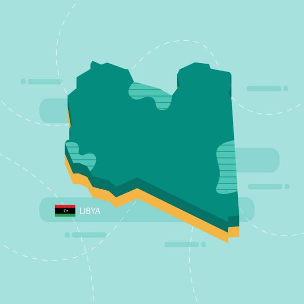 ライトグリーンの背景とダッシュに国の名前と旗を持つリビアの3dベクトルマップ。 - libya flag libyan flag three dimensional shape点のイラスト素材／クリップアート素材／マンガ素材／アイコン素材