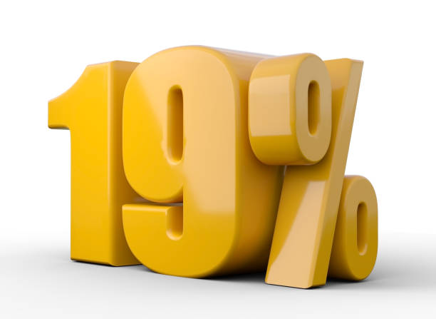 istock 19% 3d illustration. Orange nineteen percent special offer on white background 1376433571