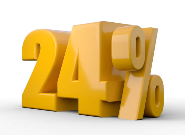 istock 24% 3d illustration. Orange twenty four percent special offer on white background 1376433578