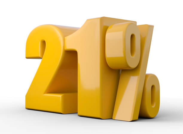 istock 21% 3d illustration. Orange twenty one percent special offer on white background 1376433580