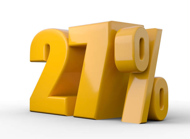 istock 27% 3d illustration. Orange twenty seven percent special offer on white background 1376433582