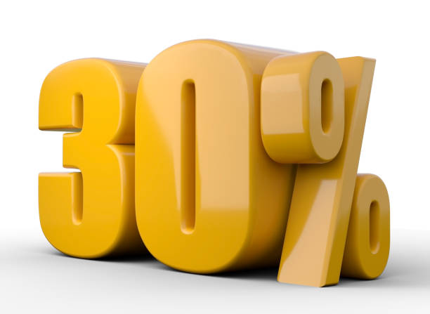 istock 30% 3d illustration. Orange thirty percent special offer on white background 1376434098