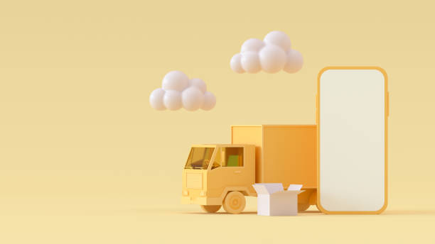 istock Online shopping, delivery, supply chain, blank screen smart phone, transportation, mobile application, e-commerce 1376451666