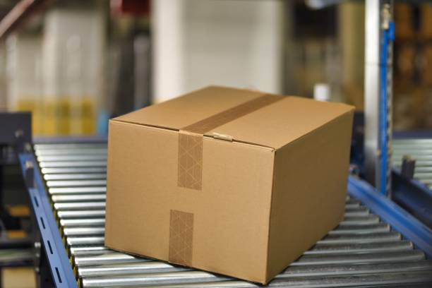 istock Cardboard boxes on conveyor belt at distribution warehouse 1376456459
