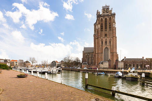 Great church in the center of the medieval city of Dordrecht in the Netherlands.