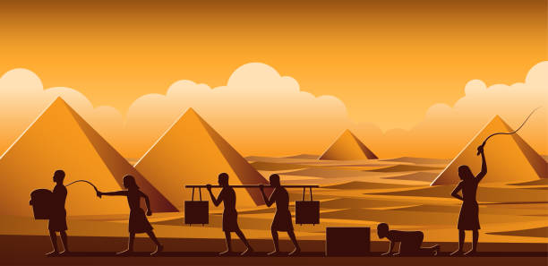 Building Pyramid in Egypt in ancient time use men to be slave the whole day,cartoon version Building Pyramid in Egypt in ancient time use men to be slave the whole day,cartoon version,vector illustration slavery stock illustrations