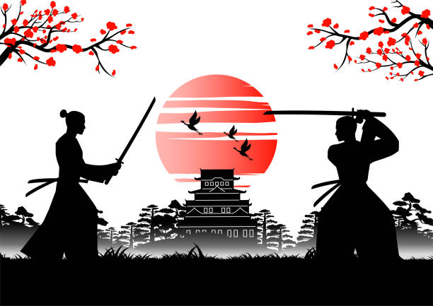istock Japanese art with ancient design of samurai training sword near emperor castle 1376473965