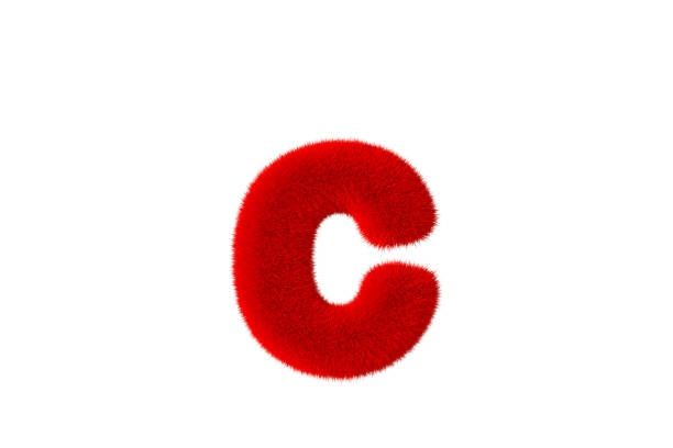 3d rendering of letter c with red fluffy hairy fur lowercase alphabet white background