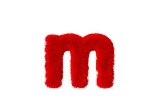 3d rendering of letter m with red fluffy hairy fur lowercase alphabet white background