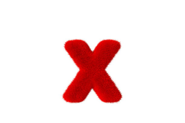 3d rendering of letter x with red fluffy hairy fur lowercase alphabet white background
