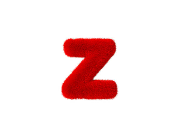3d rendering of letter z with red fluffy hairy fur lowercase alphabet white background