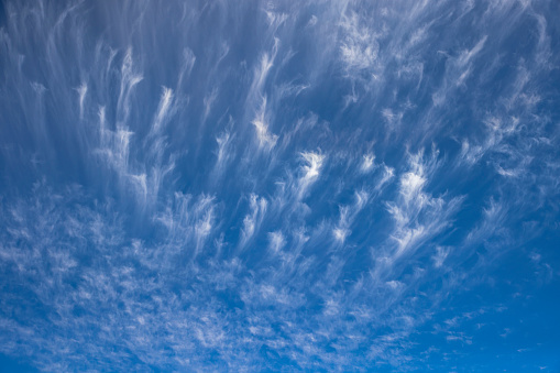 High cirrus clouds in a blue sky.