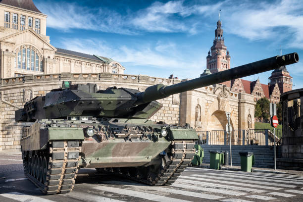 Modern tank Leopard 2A5 to guard the city of Szczecin, Poland stock photo
