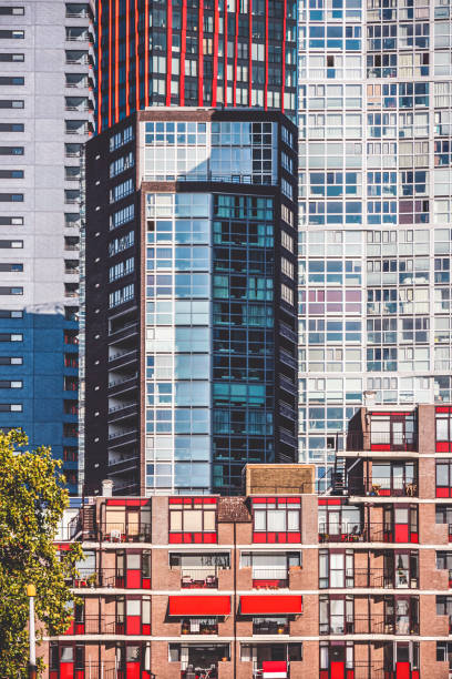 High Residential buildings facades in the city Rotterdam in South Holland, Netherlands. stock photo