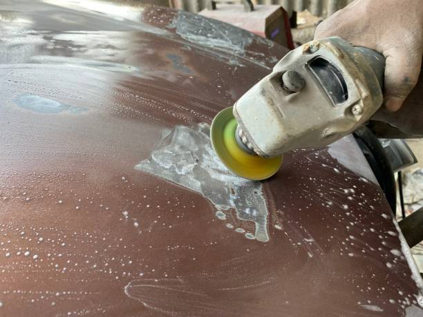 istock Accident car repair by grinder 1376528907