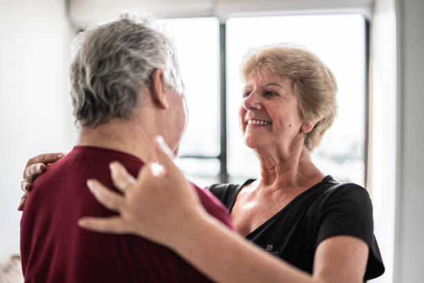 istock Senior couple waltzing at home 1376533692