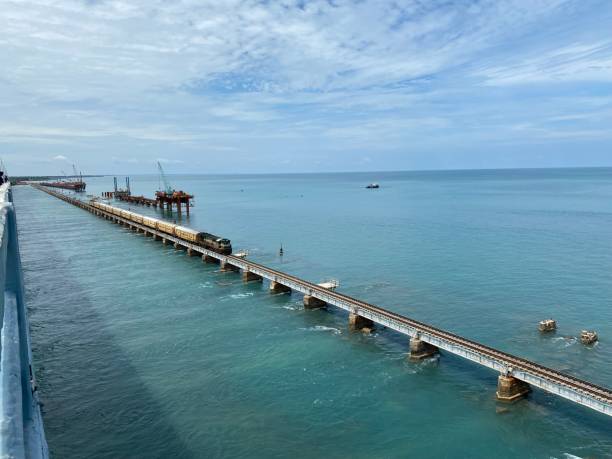 Train on the Pamban rail bridge