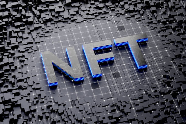 istock NFT nonfungible tokens concept. NFT text on a dark futuristic background. 3D render 1376559453