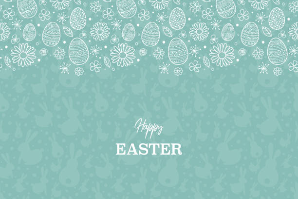 ilustraciones, imágenes clip art, dibujos animados e iconos de stock de huevos y flores de pascua. tarjeta de felicitación. vector - easter background