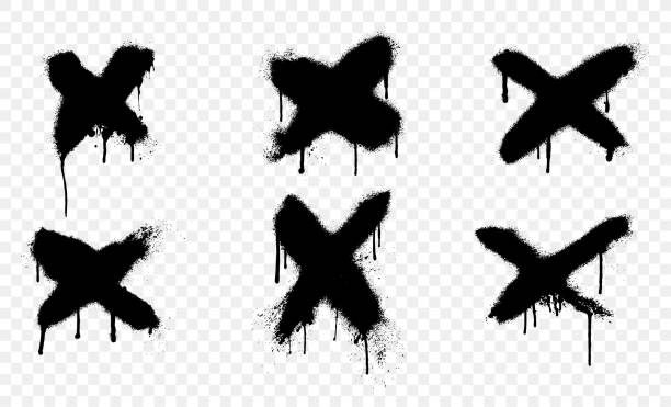 zestaw ilustracji wektorowych w sprayu. graffiti cross art. - cross shape cross dirty grunge stock illustrations