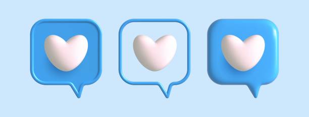 3d like heart icon in blue speech bubble. Social media icons different shapes .Message love box,follow, button, like favorite element . Vector realistic illustration 3d like heart icon in blue speech bubble. Social media icons different shapes .Message love box,follow, button, like favorite element . Vector realistic illustration follow up stock illustrations