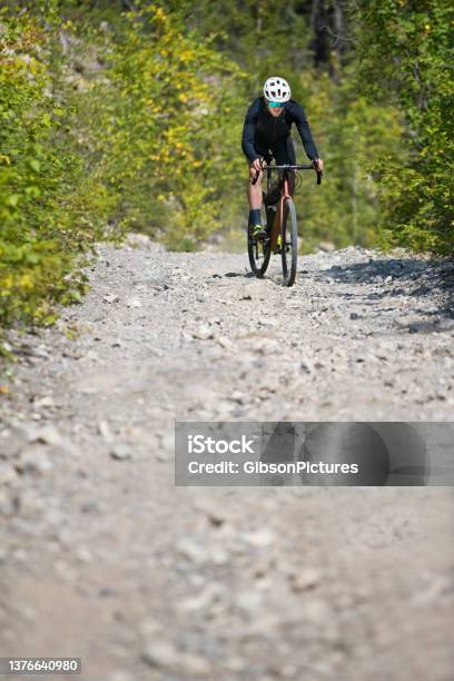 Gravel Bike Downhill Ride Stock Photo - Download Image Now - Bicycle, Copy Space, Cycling