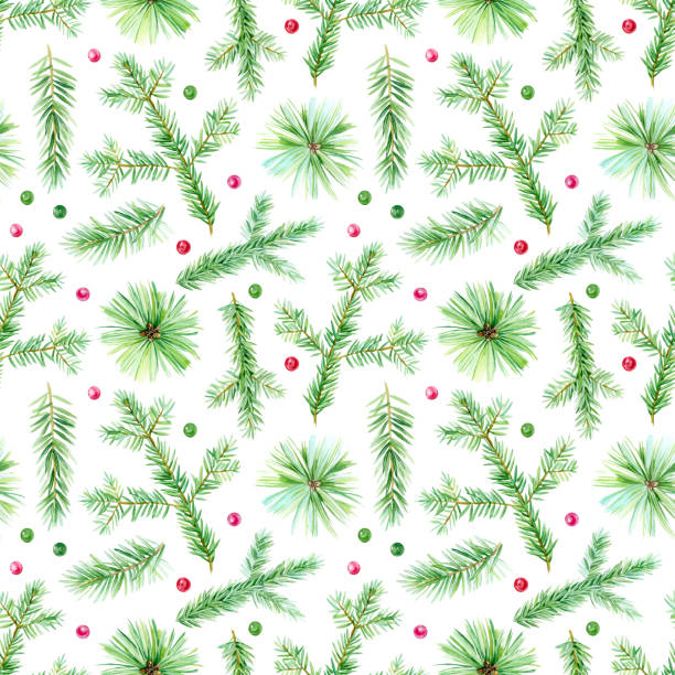 istock Spruce branches on a white background. Watercolor seamless print with needles and beads. Winter detailed illustration for textiles, wallpaper, wrapping paper 1376641516