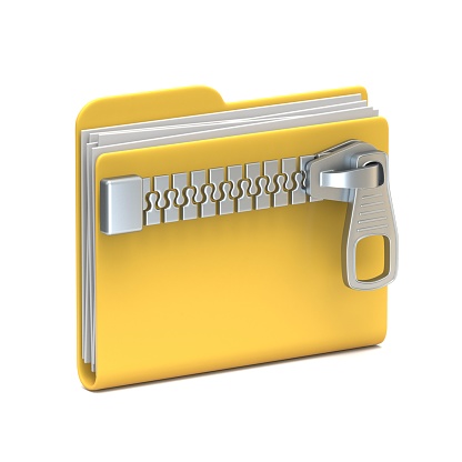 Yellow folder icon Zipper 3D rendering illustration isolated on white background