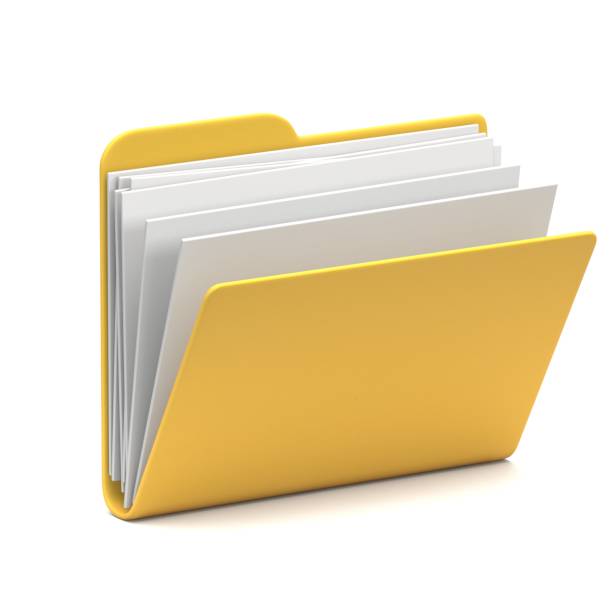 icono de carpeta amarilla abierta en 3d - carpeta de anillas fotografías e imágenes de stock