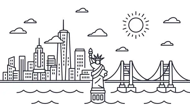 Vector illustration of New York City Skyline Line Drawing