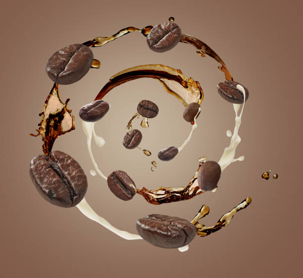 istock Coffee beans and milk and coffee splashes 1376664230