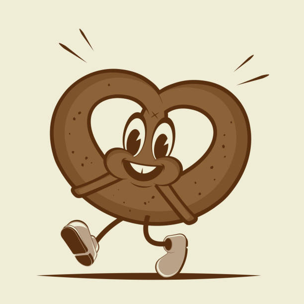 funny walking cartoon pretzel vector art illustration