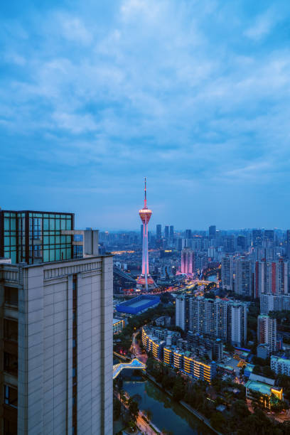 istock Chengdu dusk city skyline 1376698827